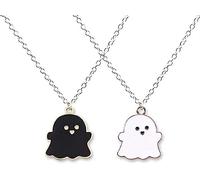 2 Stück süße schwarz-weiße Geister-Anhänger-Halsketten für Damen, Herren, Mädchen, Jungen, beste Freundin, schöne Geister-Charm-Halskette, Freundschaftspaar, Schmuck, Halloween