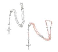 2 Stück Tauf-Rosenkranz-Halskette, Kreuz-Anhänger-Halskette, Perlenkette, Gebetswerkzeug, Dekorative Halskette