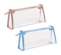 2 Stück Transparente Bleistifttaschen, Große Prüfungs-Bleistifttasche, Doppelreißverschluss-Bleistifttasche, Einfache Schreibwarentasche, Tragbare Schreibwaren-Aufbewahrungstasche