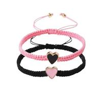 2 Stück Valentinstag rosa & schwarze herzförmige elastische handgefertigte gewebte Paar Armbänder mit Grußkarte, geeignet für Männer & Frauen als Urla