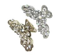 2 Stück Vintage-Haarspangen mit glänzenden Strasssteinen für Damen im Retro-Stil, rutschfest, modisches Accessoire für Mädchen und Damen (Gold, Silber)