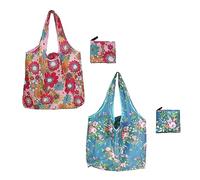 2 Stück wiederverwendbare Einkaufstaschen, umweltfreundliche Flip-Einkaufstaschen, florale Handtasche, faltbare Tragetasche, geeignet zum Einkaufen, Lebensmitteleinkauf, Einkaufen, Arbeit (Rosa, Blau)
