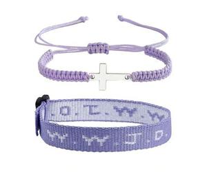 2 Stück WWJD Buchstaben Jacquard gestrickte Armband und Kreuz Dekor geflochtenes Quasten Armband, inspirierende christliche Accessoires, modisch für T