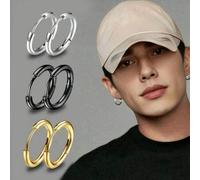 2 Stücke/3 Stücke minimalistische Hip-Hop Edelstahl Ohrringe, unisex schlichte runde Creolen, glatte Clip-On Ohrringe