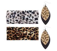 2 Stücke Aus Leopardenkreuz Und 1 Paar Leopard-Druckohrringen, Damenstirnband, Elastisches Damenstirnband, Haarzubehör Für Yoga-Übungen Geeignet.