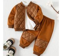 2 Stücke Baby Jungen Kontrast Farbige Langarm Gesteppte Steppjacke und Elastische Taille Gesteppte Steppte Hose Warmes Komfortables Set. Vielseitig, m