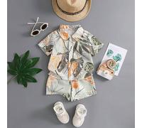 2 Stücke Baby Jungen Lässig Holiday Blumenmuster Kragen Knopf-Vorderseite Hemd Top & Shorts Set, Baby Kleidung Anzug, geeignet für Urlaub, Reise, Allt