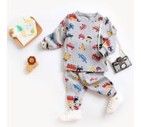 2 Stücke Baby Jungen Niedlicher Auto Druck Vintage Gerippte Strick Lange Ärmel Top Und Hose Set, Frühling/herbst/winter