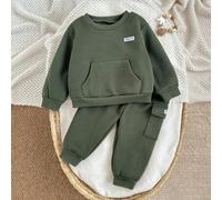 2 Stücke Baby Jungen Set aus weichem Strick Jacquard Rundhals Langarm Sweatshirt und Hose mit elastischem Bund