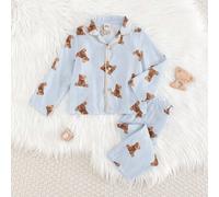 2 Stücke Baby Jungen Set mit Cartoon Bär Muster, bestehend aus Strickjacke mit Kragen und Kurzarm sowie Shorts mit Gummibund