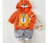 2 Stücke Baby Jungen Set mit Cartoon Fuchs Fliegen-Muster, bestehend aus weichem Rundhalspullover mit Langarm und Hose mit elastischem Bund