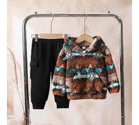 2 Stücke Baby-Jungen-Set mit langärmeligem Sweatshirt und Hose mit Retro-Muster aus Plüsch