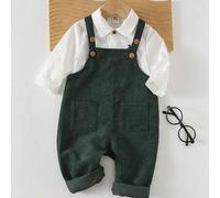 2 Stücke Baby Jungen Set mit Pferde Muster, bestehend aus Cardigan Hemd mit Kragen und Langarm sowie Latzhose