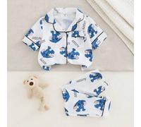 2 Stücke Baby Jungen süße Cartoon Maus Kaninchen bedruckte weiße Basis Kurzarm Strickjacke und Hose bequemer Pyjama Set Kleidung Sommer Outfits Kleidu