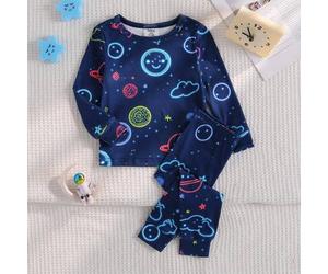 2 Stücke Baby/Kleinkind Jungen Aprikosen Minimalistisches Komplett-Muster Basketball Creolen Sport Muster Langarm Top und Leggings Pyjama Set
