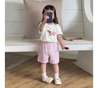2 Stücke Baby/Kleinkind Mädchen Frühling/Sommer Lässig Alltag süßer Wurst Hund Muster Rundhals T-Shirt + rosa gestreifte Shorts Outfit Set, geeignet f