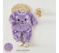 2 Stücke Baby Mädchen Cartoon Tier süßer Ausdruck Applikation Fleece Dicke Rundhals Langarm Pullover Sweatshirt & Elastischer Taille Plüsch Hose Warme