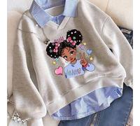 2 Stücke Cartoon-Charakter & gestreifter Muster Warmer Sweatshirt-Set für Kleine Mädchen