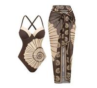 2 Stücke Damen bedruckter gepolsterter Tankini-Oberteil & lange Mesh-Rock Badeanzug, eleganter sexy Urlaubs-Minimalismus-Einteiler