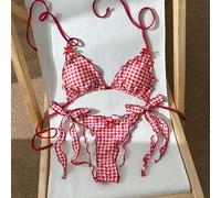 2 Stücke Damen Bikini Set, Retro romantisch elegante reife Mode Bademode mit Seitenbindung, Taillenzentrierend, Büste betonend, zufälliger rot-weißer