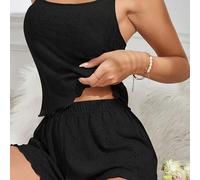 2 Stücke Damen Jacquard Lässig Schlafanzug Set, Trägertop und Shorts mit Gummibund, Sommer Urlaubsoutfit, Damen Lingerie und Loungewear