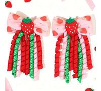 2 Stücke Erdbeer-Schleife Haarspangen, Erdbeer-Muster Haarschleifen, Polka-Dot-Dekor süße niedliche Band-Quaste Haarspangen für Alltag, Schule, Frühli
