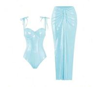 2 Stücke glänzender Stoff Muschel Muster Push-Up Bandeau Tankini Badeanzug für Damen, Sommer