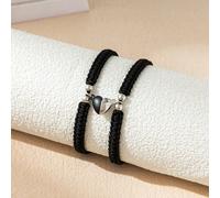2 Stücke handgemachte magnetische herzförmige Paar Armbänder in Schwarz, geeignet als Geschenke zum Valentinstag, für Freunde usw.