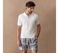 2 Stücke Herren Lässig Piqué Polo Shirt mit Kurzarm und mittelhoher karierter Shorts Set
