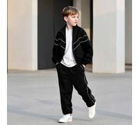 2 Stücke Jungen Frühling/Herbst Lässig gestreifter Windjacke und gerade geschnittene Hose Set, modisches Outdoor-Sport Outfit