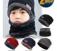 2 Stücke Kinder Winter Mütze und Schal Set, warme gestrickte Beanie Mütze und Schal für Kinder im Alter von 5-14 Jahren