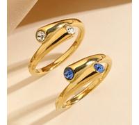 2 Stücke Luxus Goldringe aus Edelstahl, besetzt mit rosa und blauen Zirkonia-Steinen, gegossenes Ringset, geeignet für den täglichen Gebrauch von Frau
