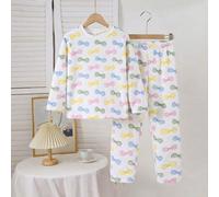 2 Stücke Mädchen-Fleece-Set mit süßem Schmetterlingsmuster: Langarmshirt und Hose, perfekt als Winterpyjama. Buntes Pyjama-Set mit Schleife für Mädche