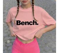 2 Stücke Mädchen Soft Casual Set, "Bench." Buchstaben Grafik T-Shirt kombiniert mit passenden Fahrrad Shorts, geeignet für leichte Ausflüge, Schule Al
