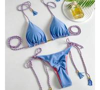 2 Stücke Neckholder Rückenfrei Bikini, sexy hochwertige Einfarbige geflochtene Badeanzug, 2025 Neue Grenzüberschreitende Überseehandel Urlaub Strand S