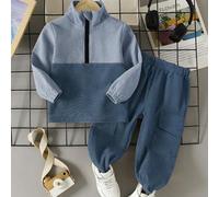 2 Stücke Outfit für Kleine Jungen bestehend aus Farbblock Cord-Jacke mit Reißverschluss und Langarm sowie elastischer Taillenhose, für Party & Feierta