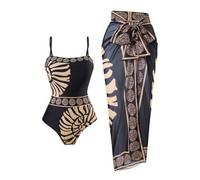 2 Stücke/Set 2025 Neue Damen Zwei-Teiler Bedruckter Bandeau Badeanzug mit Mesh Langer Rock, Strand-Urlaubs-Sommer Lässig Bademode Set