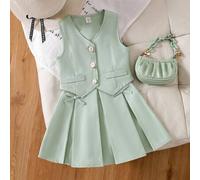 2 Stücke Set aus Blazer, Weste und Faltenrock im Vintage-Stil für junge Mädchen, elegantes Büro- und Freizeit-Outfit-Design, Tween-Kleid, Blazer-Set,