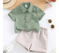 2 Stücke/Set Baby Jungen/Mädchen Lässig kleidung Einfarbiges Kurzarmshirt & Shorts mit Gummibund Set, geeignet für Sommer Zuhause, Ausflüge, Reisen un