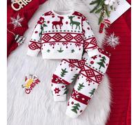 2 Stücke/Set Baby Mädchen/Jungen Lässige, Bequeme Weihnachten Schneeflocke Hirsch Plüsch Sweatshirt mit Rundhalsausschnitt und Hose Set, Herbst/Winter