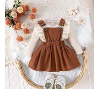 2 Stücke Set Baby Mädchen Langarm Bodysuit & Cord Latzkleid, Frühling/Herbst