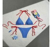 2 Stücke/Set Damen 2025 Neue Blau & Weiß Karomuster Bikini Bademode Urlaub Strand Sommer