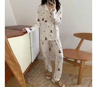 2 Stücke/Set Elegantes und anmutiges Pyjama-Set für Teenager-Mädchen mit Bären- und Sternenmuster, Langarmshirt und Hose, Sternenmuster-Pyjama, Nachtw