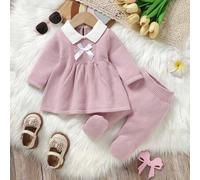 2 Stücke/Set für Kleinkind Mädchen, rosa Pulloverkleid und Strumpfhose, Peter-Pan-Kragen, lange Ärmel, tailliert, modischer und süßer Stil, Herbst-/Wi