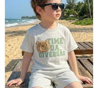 2 Stücke/Set Jungen Cartoon Bär Muster Strick Rundhals Kurzarm Top und Hose mit elastischem Bund