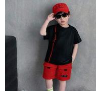 2 Stücke/Set Jungen Casual vielseitiges T-Shirt mit Rundhalsausschnitt und neongrüne Cargo Shorts Set, geeignet für Frühling/Sommer, Alltagstragen, Sp