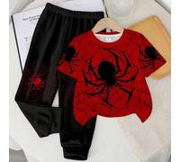 2 Stücke/Set Jungen Lässig Klassisch Spinnen Graffiti Cartoon Sportlich Cool Street Style Rundhals Kurzarm T-Shirt und Hose Set
