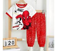 2 Stücke/Set Kleine Jungen Lässig Loose Bequeme Sportart Rundhals Kurzarm Oberteil und Hose, klassisch cooles Spinnen Grafik, Cartoon Super Spinnen He