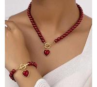 2 Stücke/Set Modisches europäisches und amerikanisches Herz & Perlen Charm Halskette und Armband Set für Frauen, Valentinstag, Mutter, Muttertag, Gesc