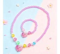 2 Stücke/Set Süße Prinzessin Herz Anhänger Halskette & Perlen Armband Schmuckset für Kinder, geeignet für den täglichen Gebrauch, Party, Geburtstagsge